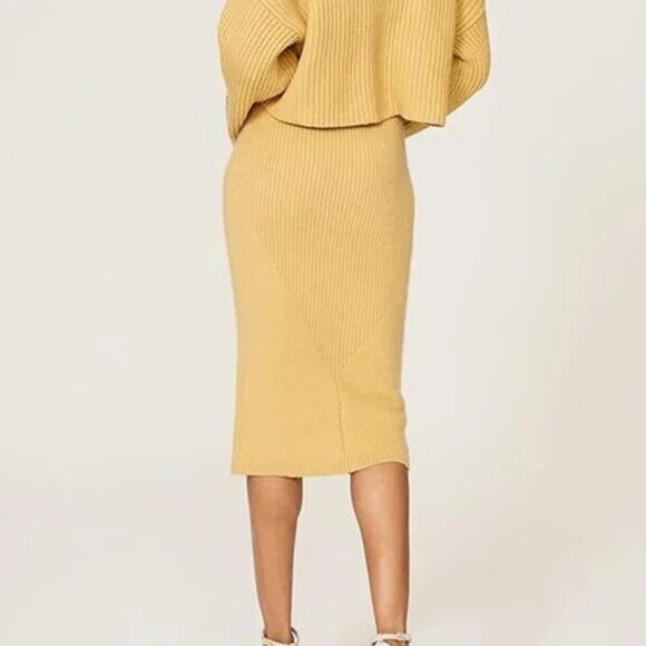 SWEET BABY JAMIE Soft Sweater Knit Pencil Midi Skirt in Butter Yellow MED - Picture 4 of 13